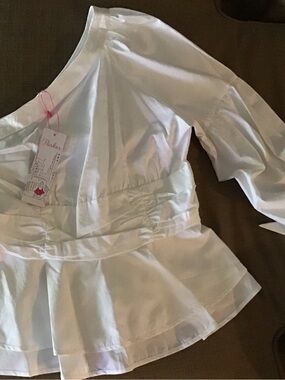 Parker White Peplum Ruffle Waist Blouse